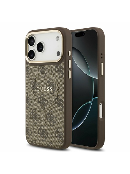 Guess Guess PU Leather 4G Gold Frame MagSafe Zadný Kryt pre iPhone 17 Pro Max Brown