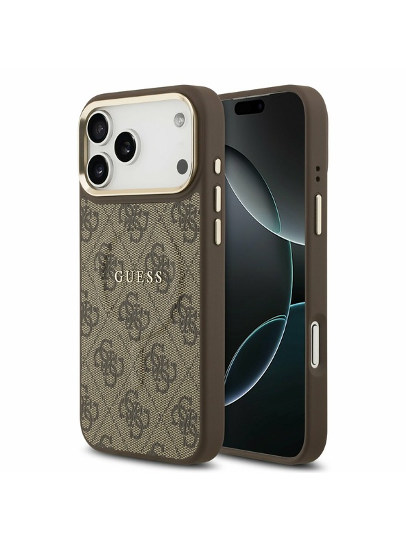 Guess Guess PU Leather 4G Gold Frame MagSafe Zadný Kryt pre iPhone 17 Pro Max Brown