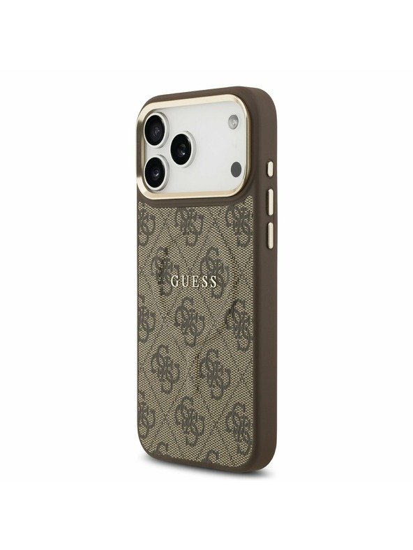 Guess Guess PU Leather 4G Gold Frame MagSafe Zadný Kryt pre iPhone 17 Pro Max Brown