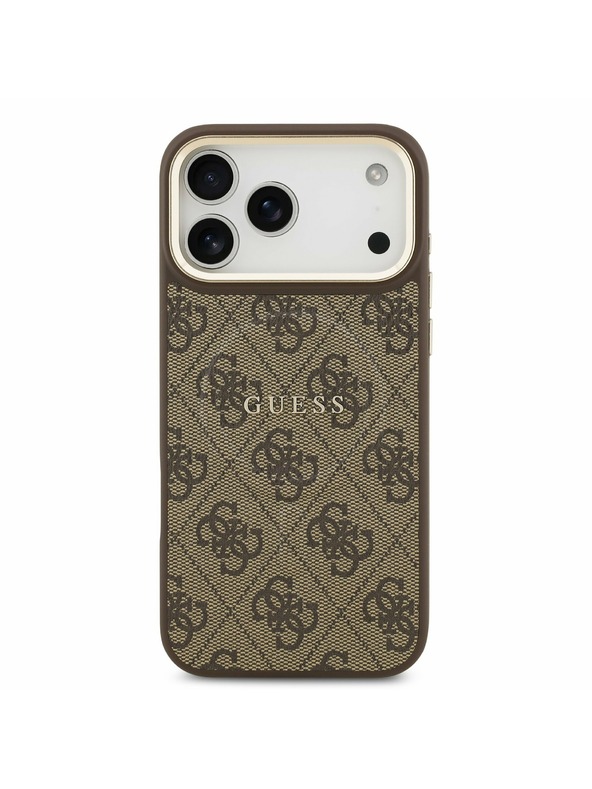 Guess Guess PU Leather 4G Gold Frame MagSafe Zadný Kryt pre iPhone 17 Pro Max Brown