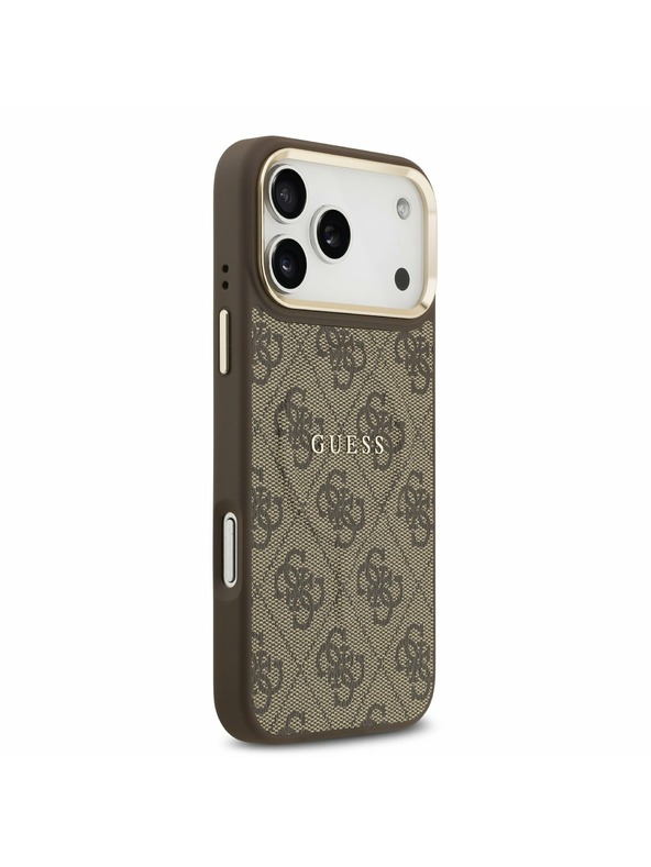 Guess Guess PU Leather 4G Gold Frame MagSafe Zadný Kryt pre iPhone 17 Pro Max Brown