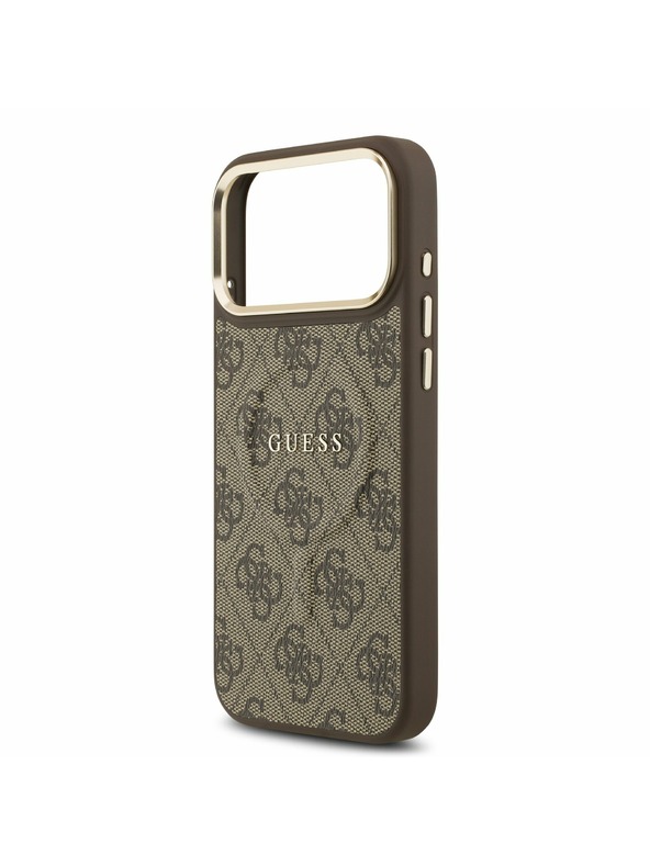 Guess Guess PU Leather 4G Gold Frame MagSafe Zadný Kryt pre iPhone 17 Pro Max Brown