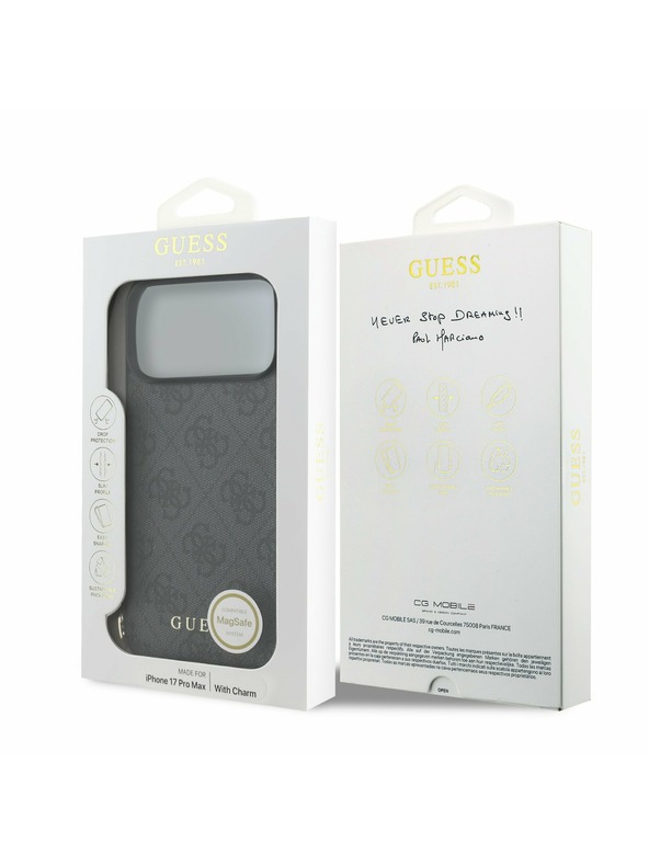 Guess Guess 4G Charm MagSafe Zadný Kryt pre iPhone 17 Pro Max Tone on Tone Grey