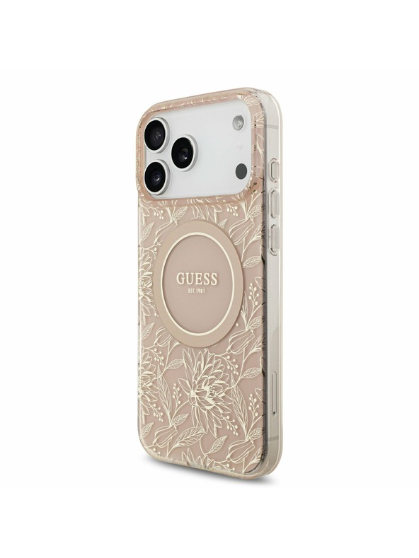 Guess Guess IML Flowers Allover Strap MagSafe Zadný Kryt pre iPhone 17 Pro Max Pink