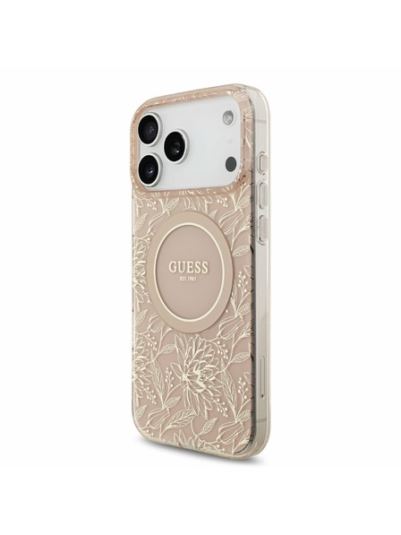 Guess Guess IML Flowers Allover Strap MagSafe Zadný Kryt pre iPhone 17 Pro Max Pink