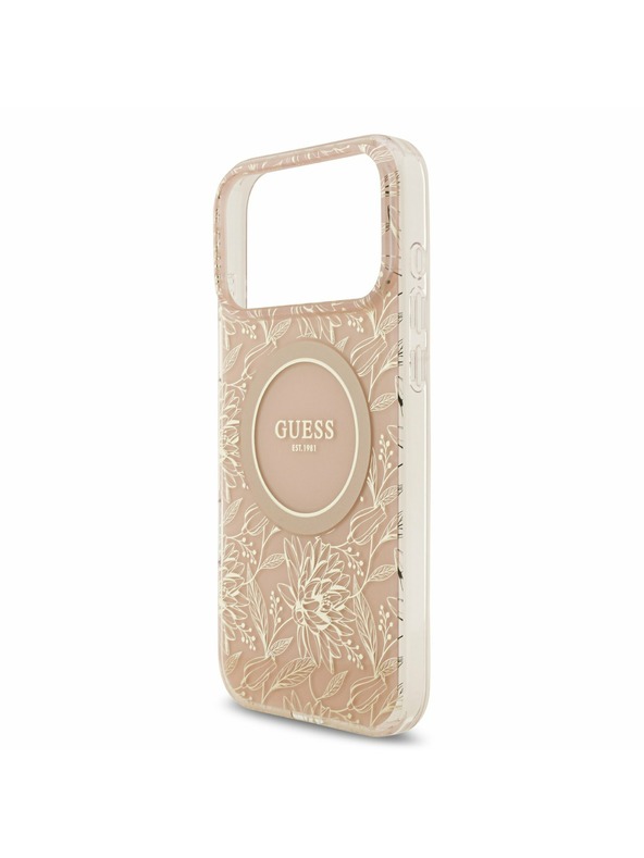 Guess Guess IML Flowers Allover Strap MagSafe Zadný Kryt pre iPhone 17 Pro Max Pink