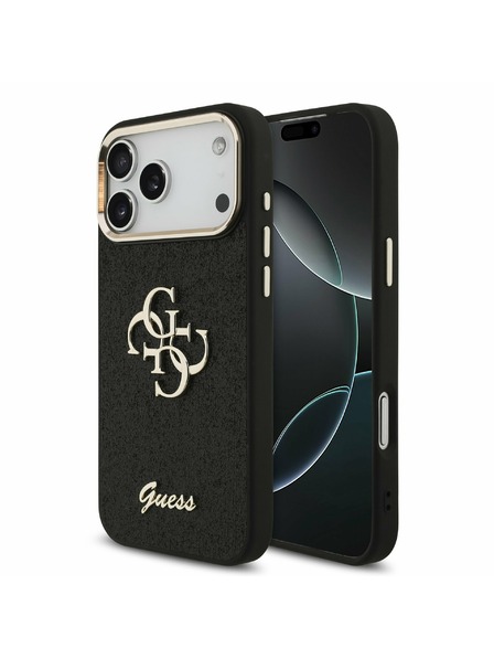 Guess Guess PU Fixed Glitter 4G Metal Frame Zadný Kryt pre iPhone 17 Pro Max Black