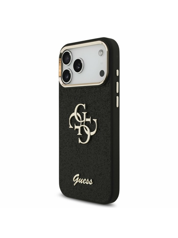 Guess Guess PU Fixed Glitter 4G Metal Frame Zadný Kryt pre iPhone 17 Pro Max Black