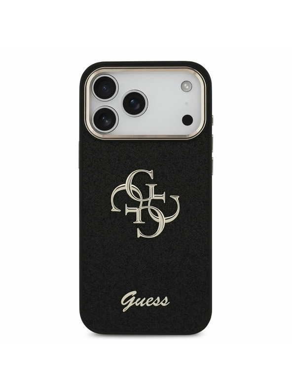 Guess Guess PU Fixed Glitter 4G Metal Frame Zadný Kryt pre iPhone 17 Pro Max Black