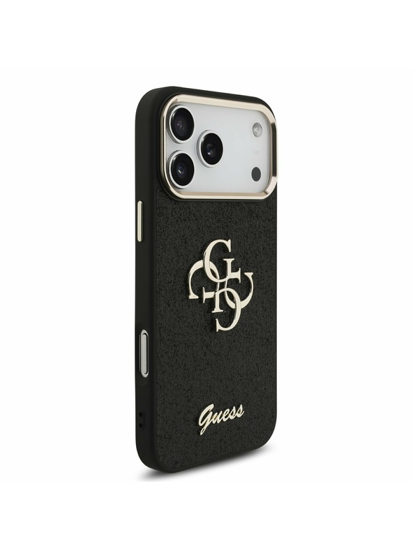 Guess Guess PU Fixed Glitter 4G Metal Frame Zadný Kryt pre iPhone 17 Pro Max Black