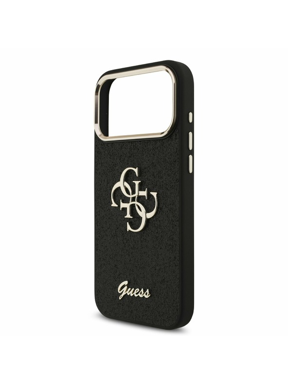 Guess Guess PU Fixed Glitter 4G Metal Frame Zadný Kryt pre iPhone 17 Pro Max Black
