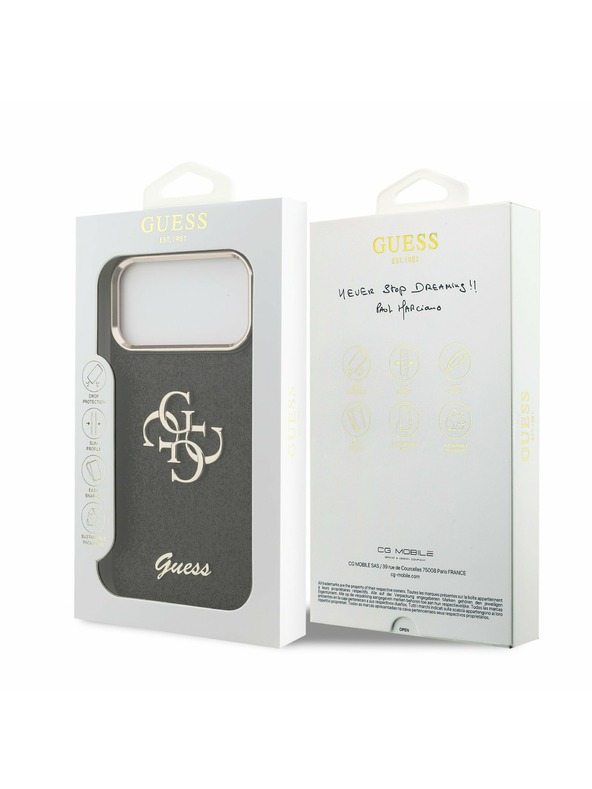 Guess Guess PU Fixed Glitter 4G Metal Frame Zadný Kryt pre iPhone 17 Pro Max Black