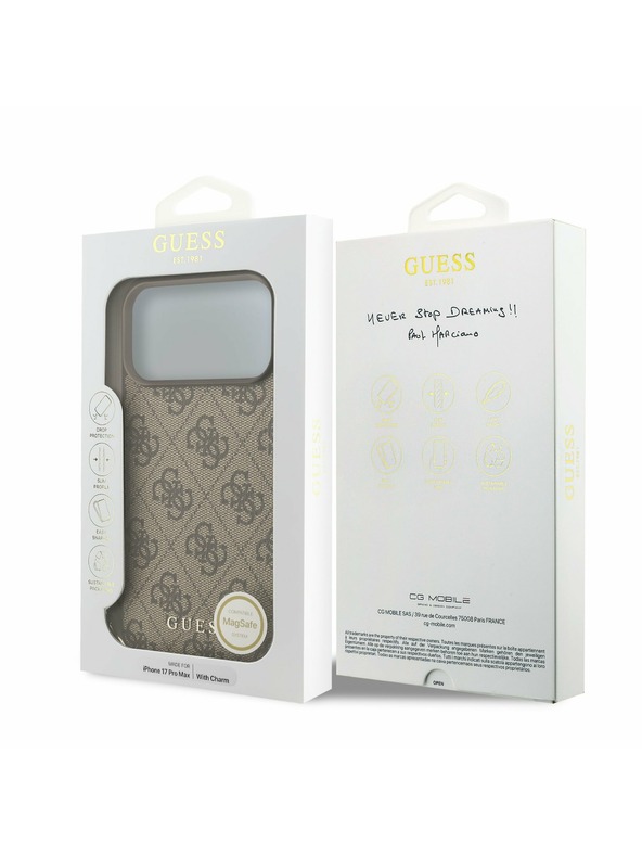 Guess Guess 4G Charm MagSafe Zadný Kryt pre iPhone 17 Pro Max Tone on Tone Brown