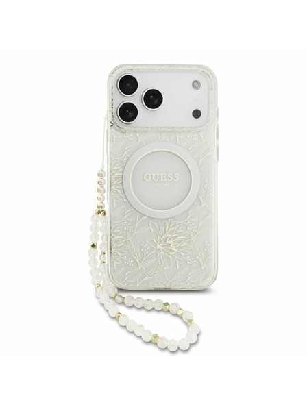 Guess Guess IML Flowers Allover Strap MagSafe Zadný Kryt pre iPhone 17 Pro Max White
