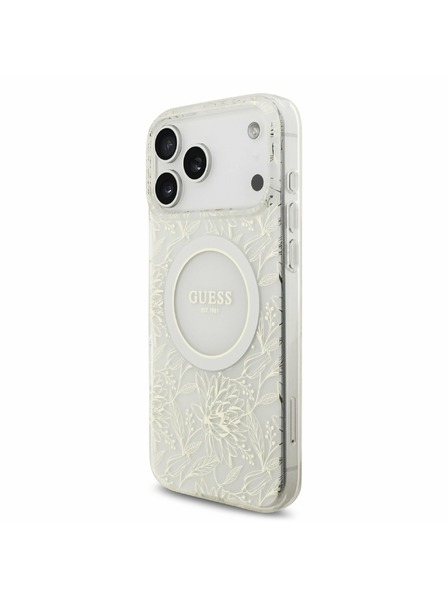 Guess Guess IML Flowers Allover Strap MagSafe Zadný Kryt pre iPhone 17 Pro Max White