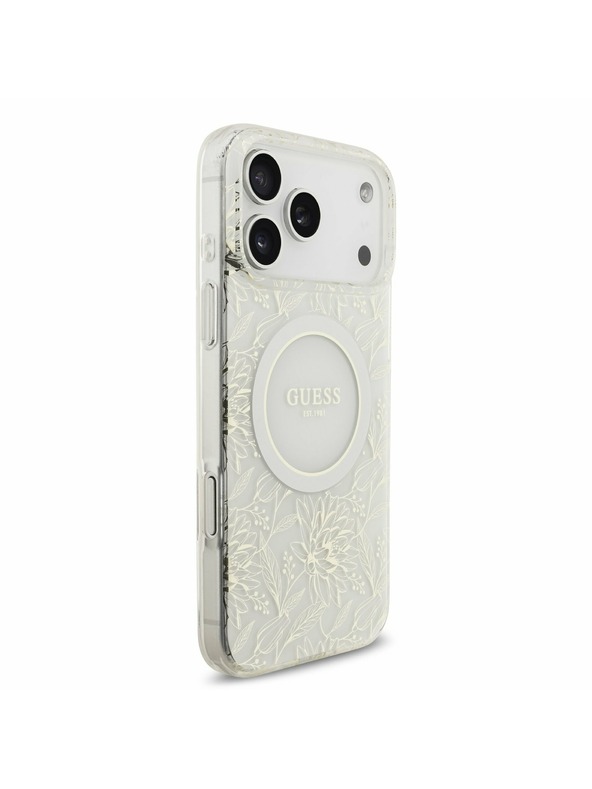 Guess Guess IML Flowers Allover Strap MagSafe Zadný Kryt pre iPhone 17 Pro Max White