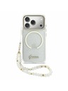 Guess Guess IML Glitter Script Strap MagSafe Zadný Kryt pre iPhone 17 Pro Max Transparent