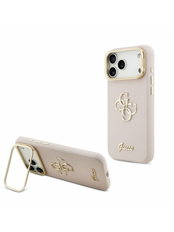 Guess Guess PU Grained 4G Logo Stand Camera Frame Zadný Kryt pre iPhone 17 Pro Max Pink