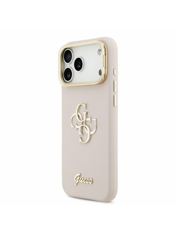 Guess Guess PU Grained 4G Logo Stand Camera Frame Zadný Kryt pre iPhone 17 Pro Max Pink