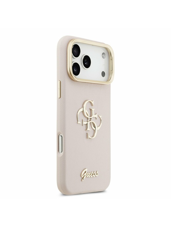 Guess Guess PU Grained 4G Logo Stand Camera Frame Zadný Kryt pre iPhone 17 Pro Max Pink