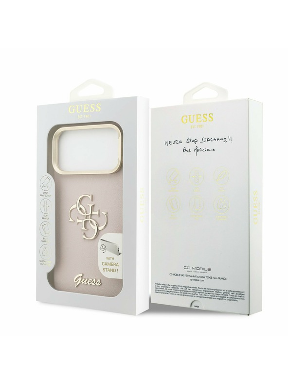 Guess Guess PU Grained 4G Logo Stand Camera Frame Zadný Kryt pre iPhone 17 Pro Max Pink