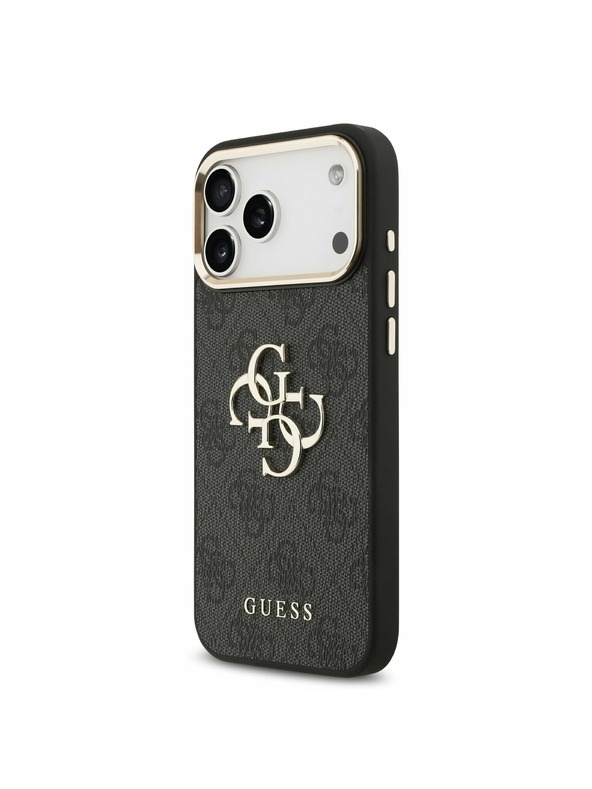 Guess Guess PU Leather 4G Metal Logo Gold Frame Zadný Kryt pre iPhone 17 Pro Max Black