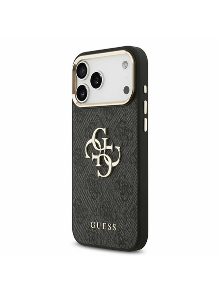 Guess Guess PU Leather 4G Metal Logo Gold Frame Zadný Kryt pre iPhone 17 Pro Max Black