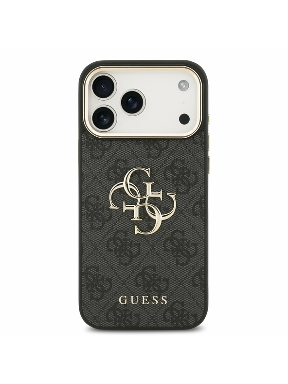 Guess Guess PU Leather 4G Metal Logo Gold Frame Zadný Kryt pre iPhone 17 Pro Max Black