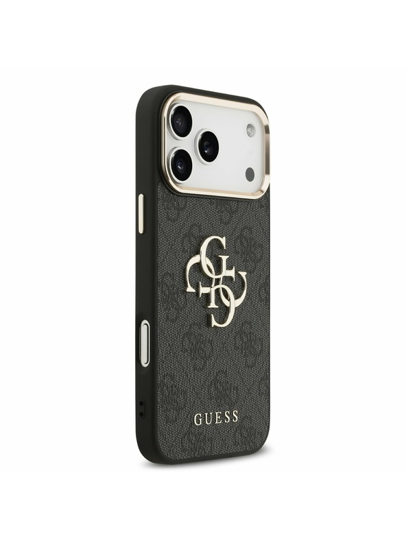 Guess Guess PU Leather 4G Metal Logo Gold Frame Zadný Kryt pre iPhone 17 Pro Max Black
