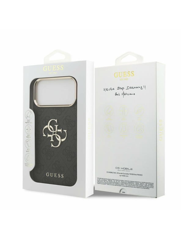 Guess Guess PU Leather 4G Metal Logo Gold Frame Zadný Kryt pre iPhone 17 Pro Max Black