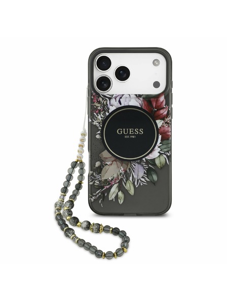 Guess Guess IML Flowers Strap MagSafe Zadný Kryt pre iPhone 17 Pro Max Black