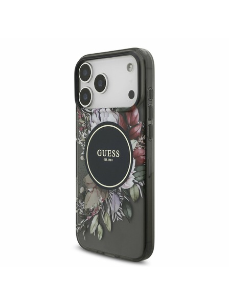 Guess Guess IML Flowers Strap MagSafe Zadný Kryt pre iPhone 17 Pro Max Black