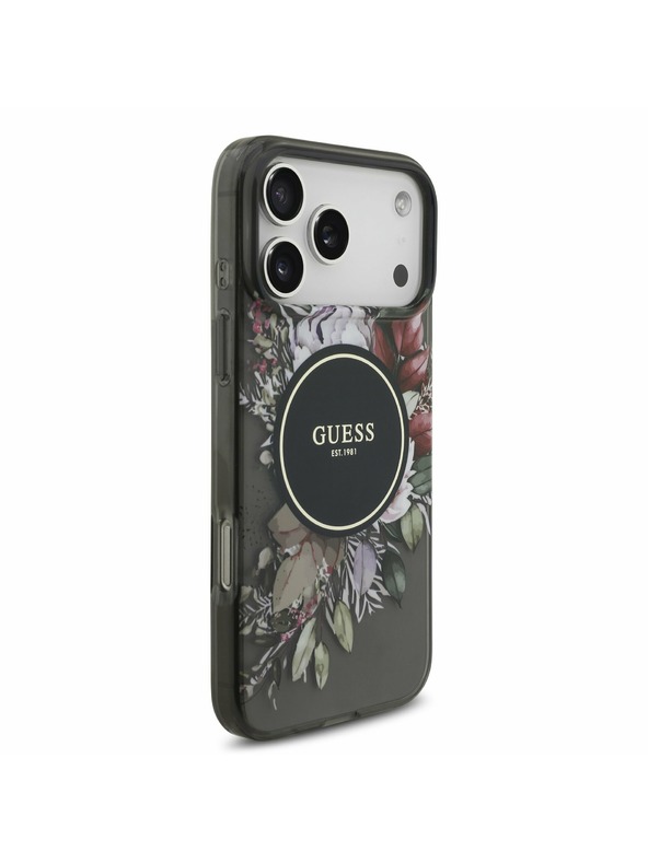 Guess Guess IML Flowers Strap MagSafe Zadný Kryt pre iPhone 17 Pro Max Black