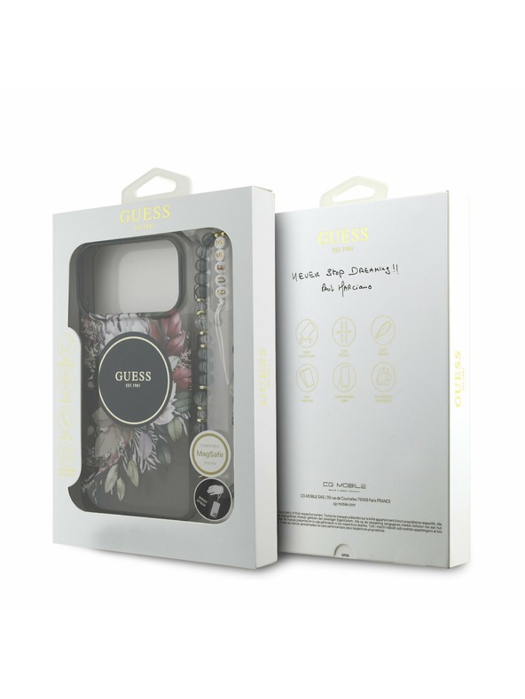 Guess Guess IML Flowers Strap MagSafe Zadný Kryt pre iPhone 17 Pro Max Black