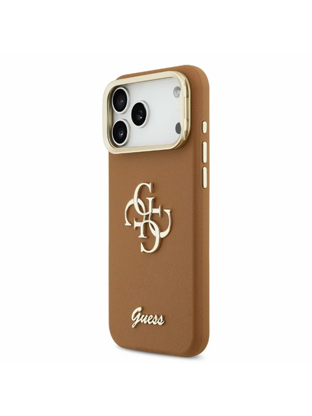 Guess Guess PU Grained 4G Logo Stand Camera Frame Zadný Kryt pre iPhone 17 Pro Max Brown