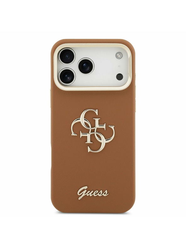 Guess Guess PU Grained 4G Logo Stand Camera Frame Zadný Kryt pre iPhone 17 Pro Max Brown