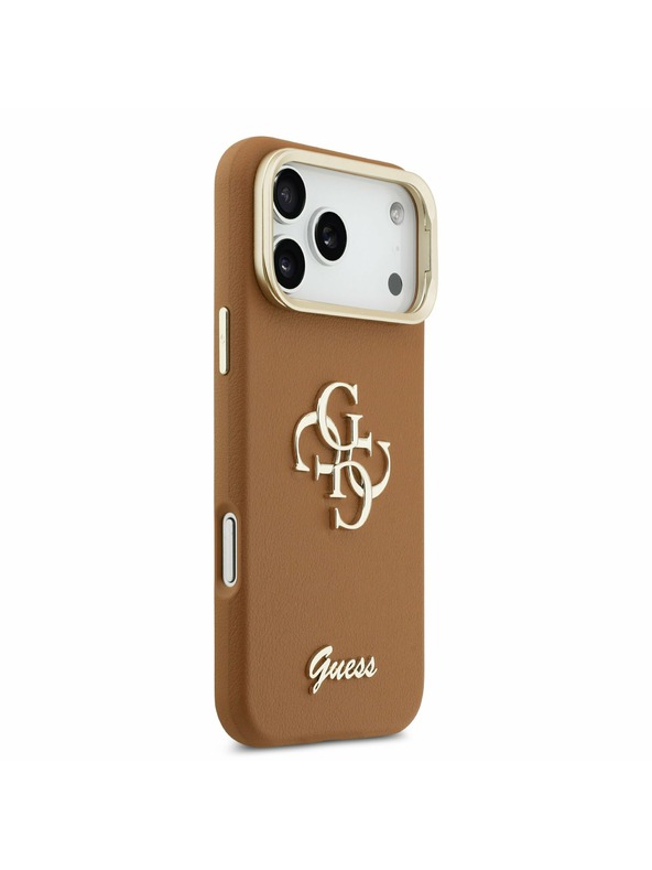 Guess Guess PU Grained 4G Logo Stand Camera Frame Zadný Kryt pre iPhone 17 Pro Max Brown
