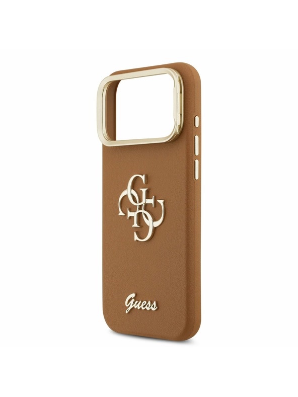 Guess Guess PU Grained 4G Logo Stand Camera Frame Zadný Kryt pre iPhone 17 Pro Max Brown