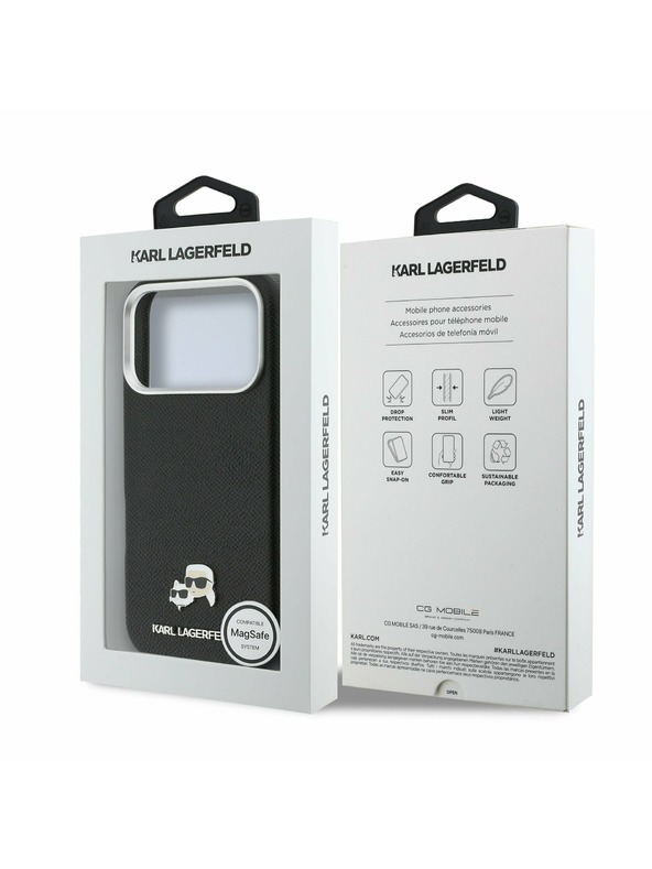 Karl Lagerfeld Karl Lagerfeld PU Karl and Choupette Heads Pins MagSafe Zadný Kryt pre iPhone 17 Pro Max Black