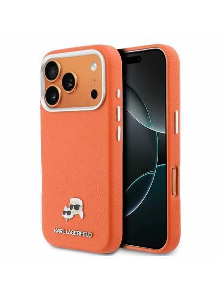 Karl Lagerfeld Karl Lagerfeld PU Karl and Choupette Heads Pins MagSafe Zadný Kryt pre iPhone 17 Pro Max Orange