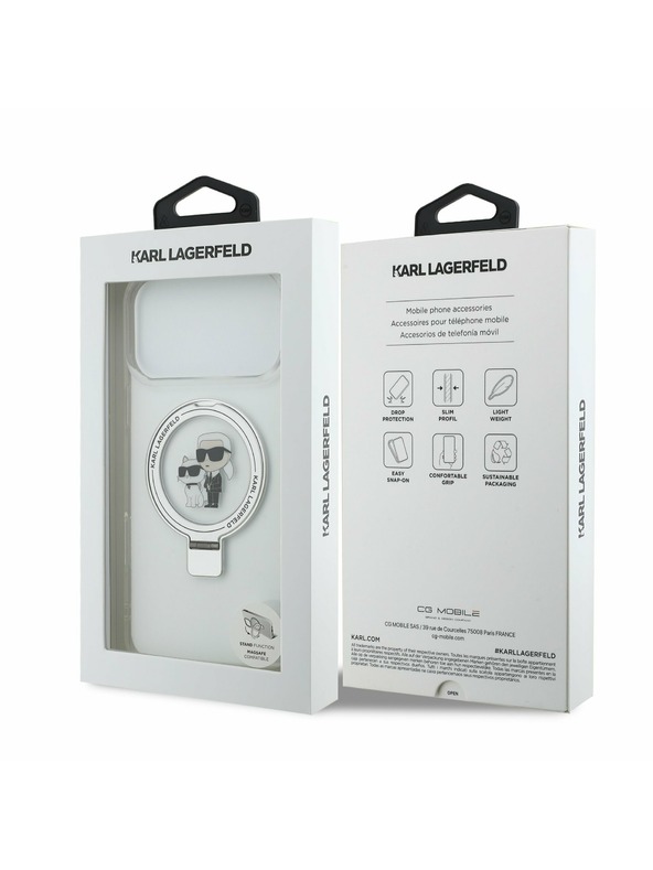 Karl Lagerfeld Karl Lagerfeld Ringstand Karl and Choupette MagSafe Zadný Kryt pre iPhone 17 Pro Max White