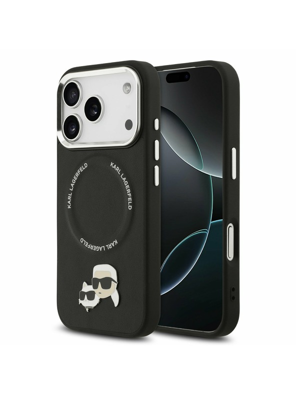 Karl Lagerfeld Karl Lagerfeld PU Karl and Choupette Heads Pins MagSafe Zadný Kryt pre iPhone 17 Pro Max Black