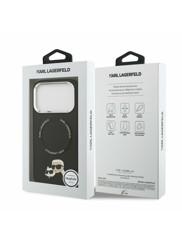 Karl Lagerfeld Karl Lagerfeld PU Karl and Choupette Heads Pins MagSafe Zadný Kryt pre iPhone 17 Pro Max Black