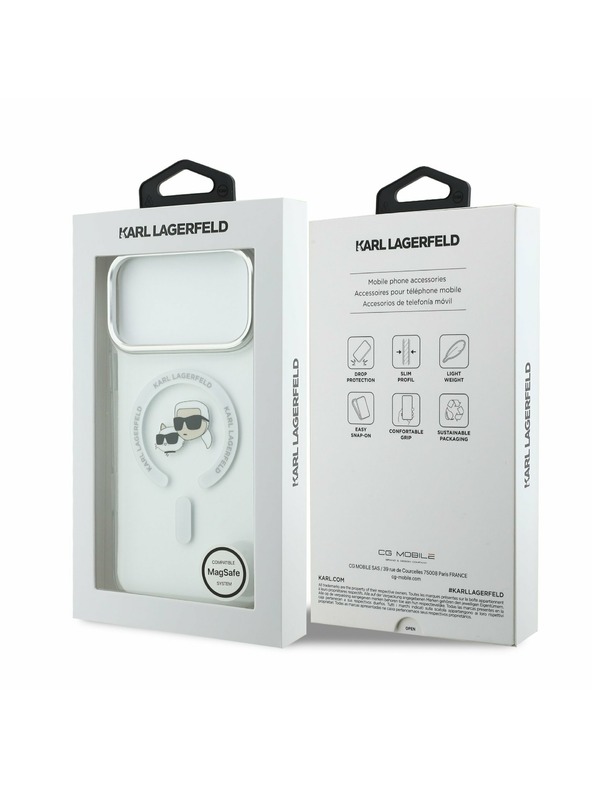 Karl Lagerfeld Karl Lagerfeld IML K&CH Heads Metal Frame MagSafe Zadný Kryt pre iPhone 17 Pro Max Transparent