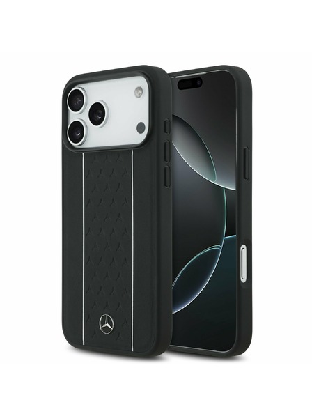 Mercedes Mercedes Leather Star Pattern and Stripes MagSafe Zadný Kryt pre iPhone 17 Pro Max Black/White