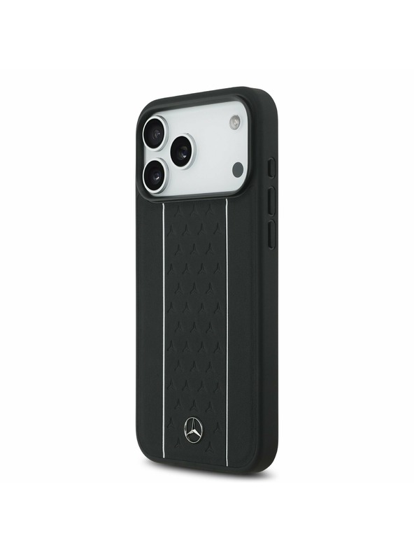 Mercedes Mercedes Leather Star Pattern and Stripes MagSafe Zadný Kryt pre iPhone 17 Pro Max Black/White
