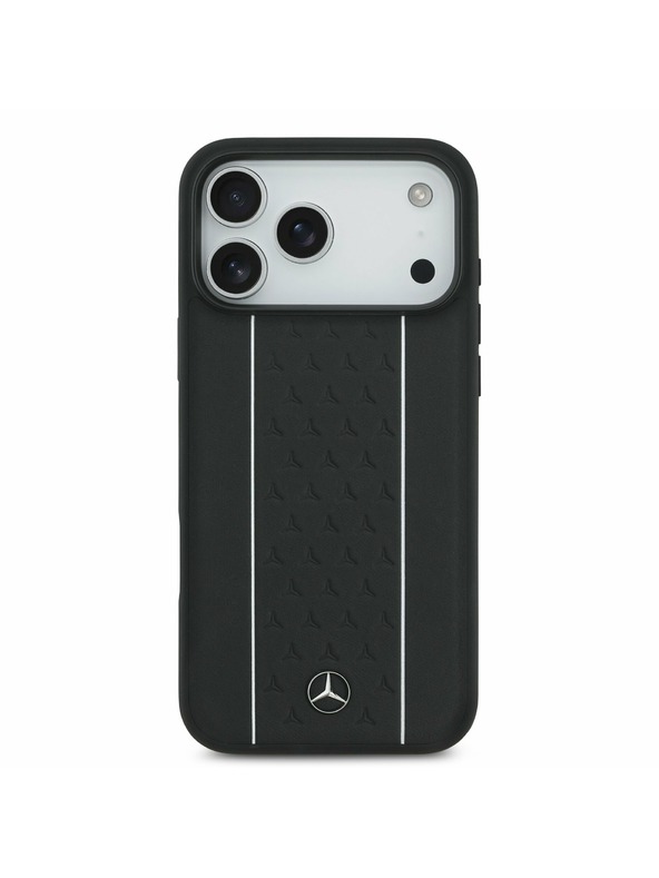 Mercedes Mercedes Leather Star Pattern and Stripes MagSafe Zadný Kryt pre iPhone 17 Pro Max Black/White