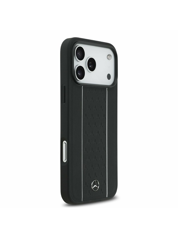 Mercedes Mercedes Leather Star Pattern and Stripes MagSafe Zadný Kryt pre iPhone 17 Pro Max Black/White