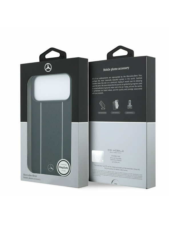 Mercedes Mercedes Leather Star Pattern and Stripes MagSafe Zadný Kryt pre iPhone 17 Pro Max Black/White