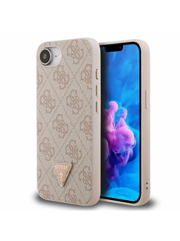 Guess Guess PU 4G Strass Triangle Metal Logo Zadný Kryt pre iPhone 16e/17e Pink